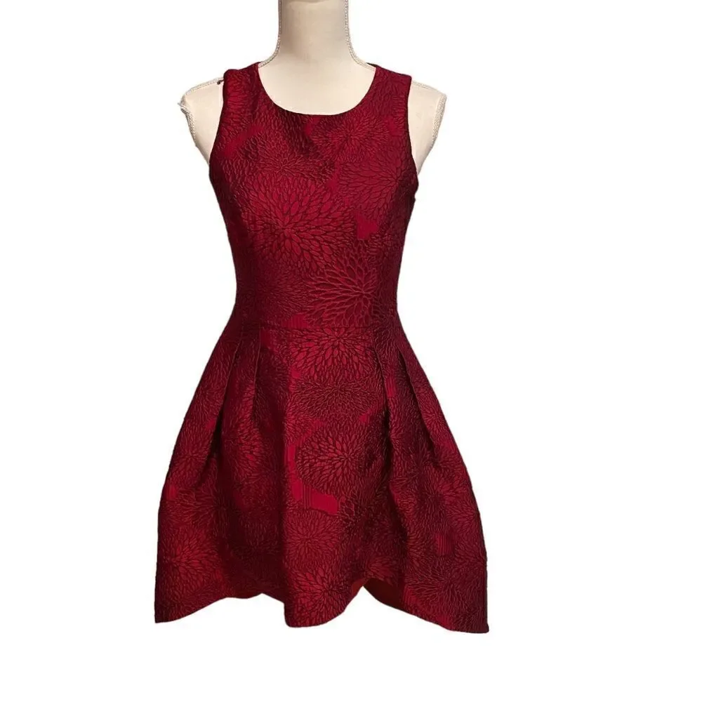 Shoshanna Midnight Coraline Red Jacquard Print High Low Dress Size 8